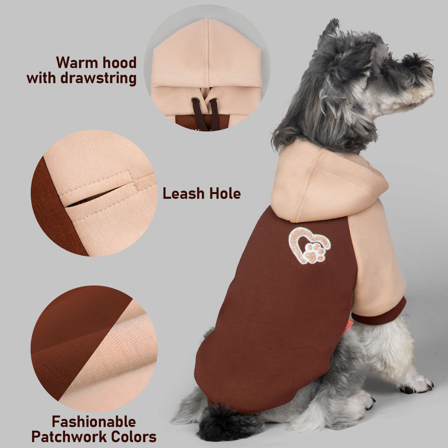 KYEESE Warm Dog Hoodie-Stretchy Comfort Drawstring with Leash Hole Dogs Winter Coat