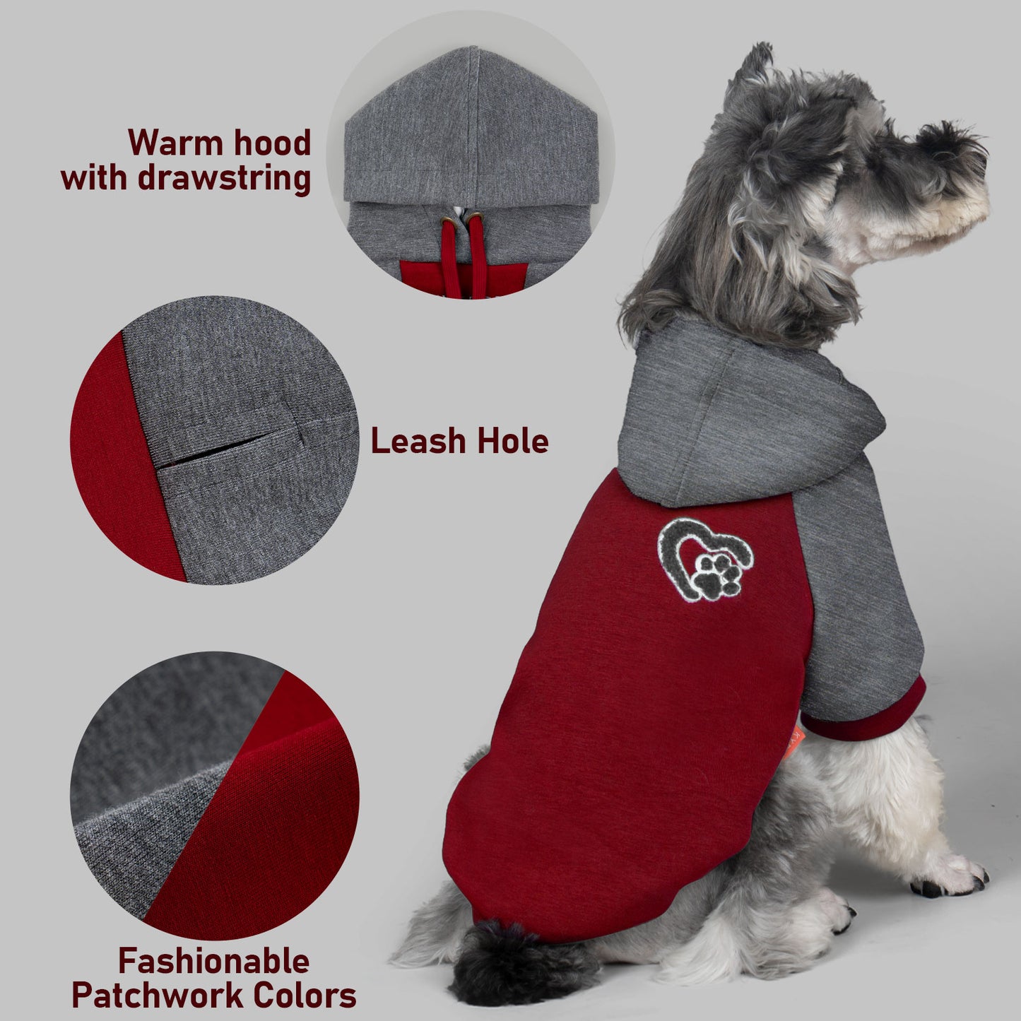 KYEESE Warm Dog Hoodie-Stretchy Comfort Drawstring with Leash Hole Dogs Winter Coat