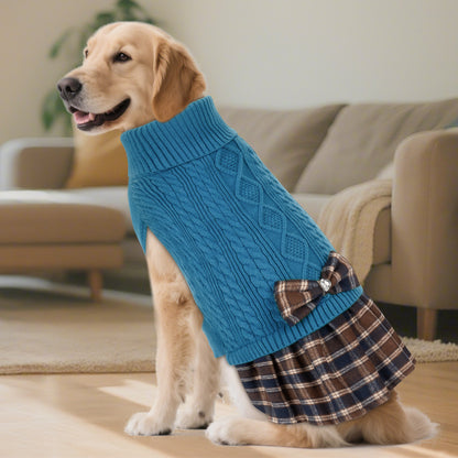 KYEESE Dog Sweater – Knitwear Dog Sweater Dress with Bowtie, Stretchy Thick Warm & Preppy Style
