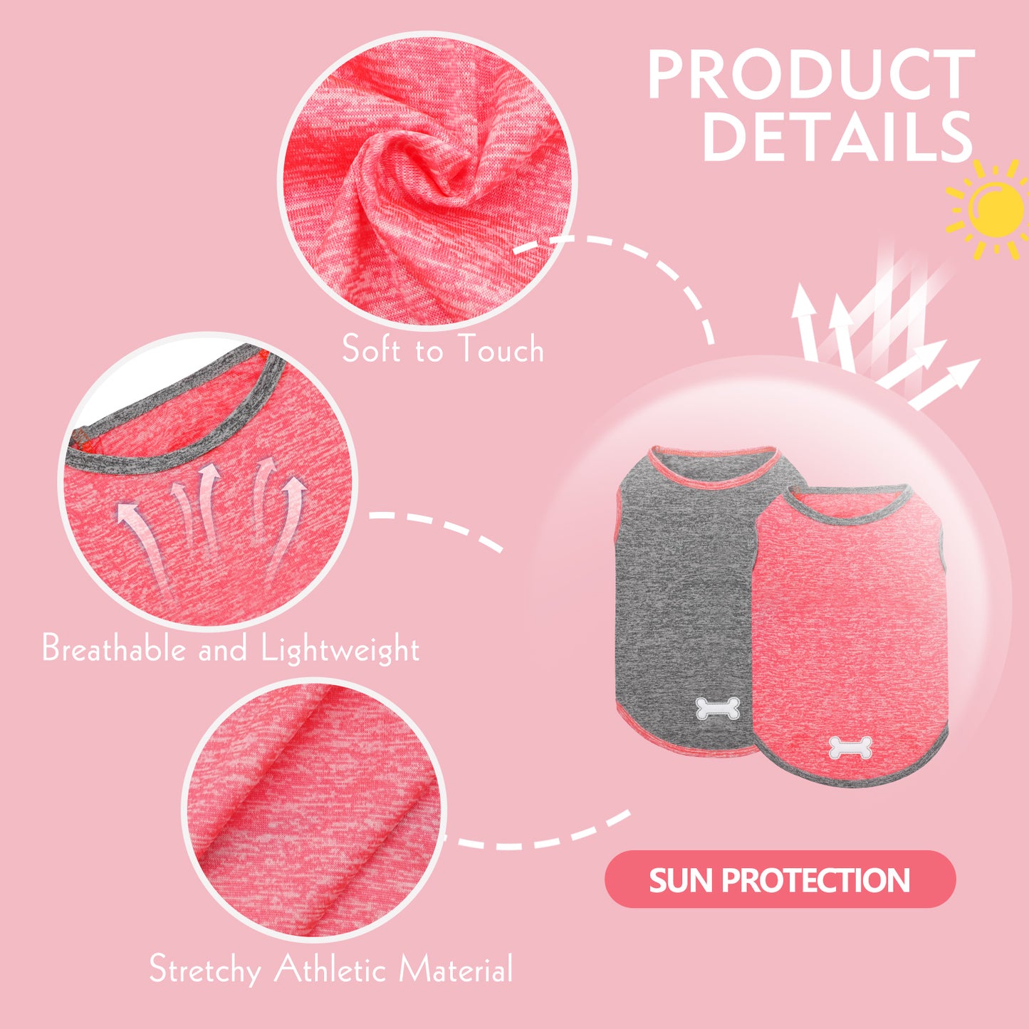 KYEESE 2 Pack Dog Shirts- Sun Protection Quick Dry Reflective Label Sleeveless Dog Vest