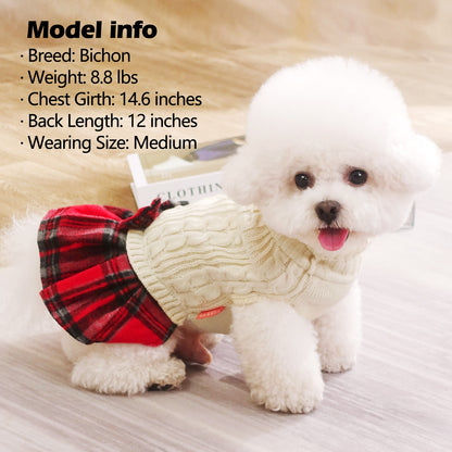 KYEESE Dog Sweater – Knitwear Dog Sweater Dress with Bowtie, Stretchy Thick Warm & Preppy Style