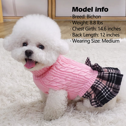 KYEESE Dog Sweater – Knitwear Dog Sweater Dress with Bowtie, Stretchy Thick Warm & Preppy Style