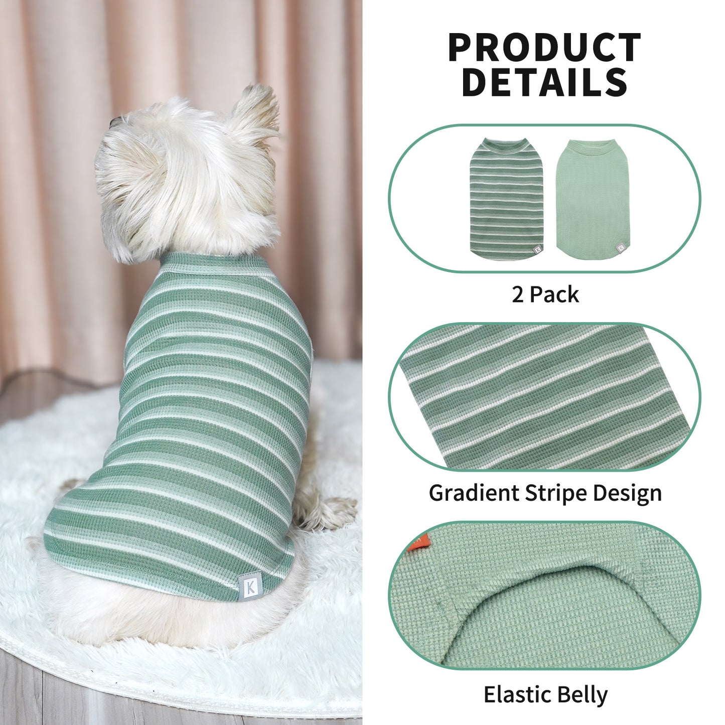 KYEESE 2Pack Waffle Dog Shirts – Lightweight Breathable Striped Tank Tops