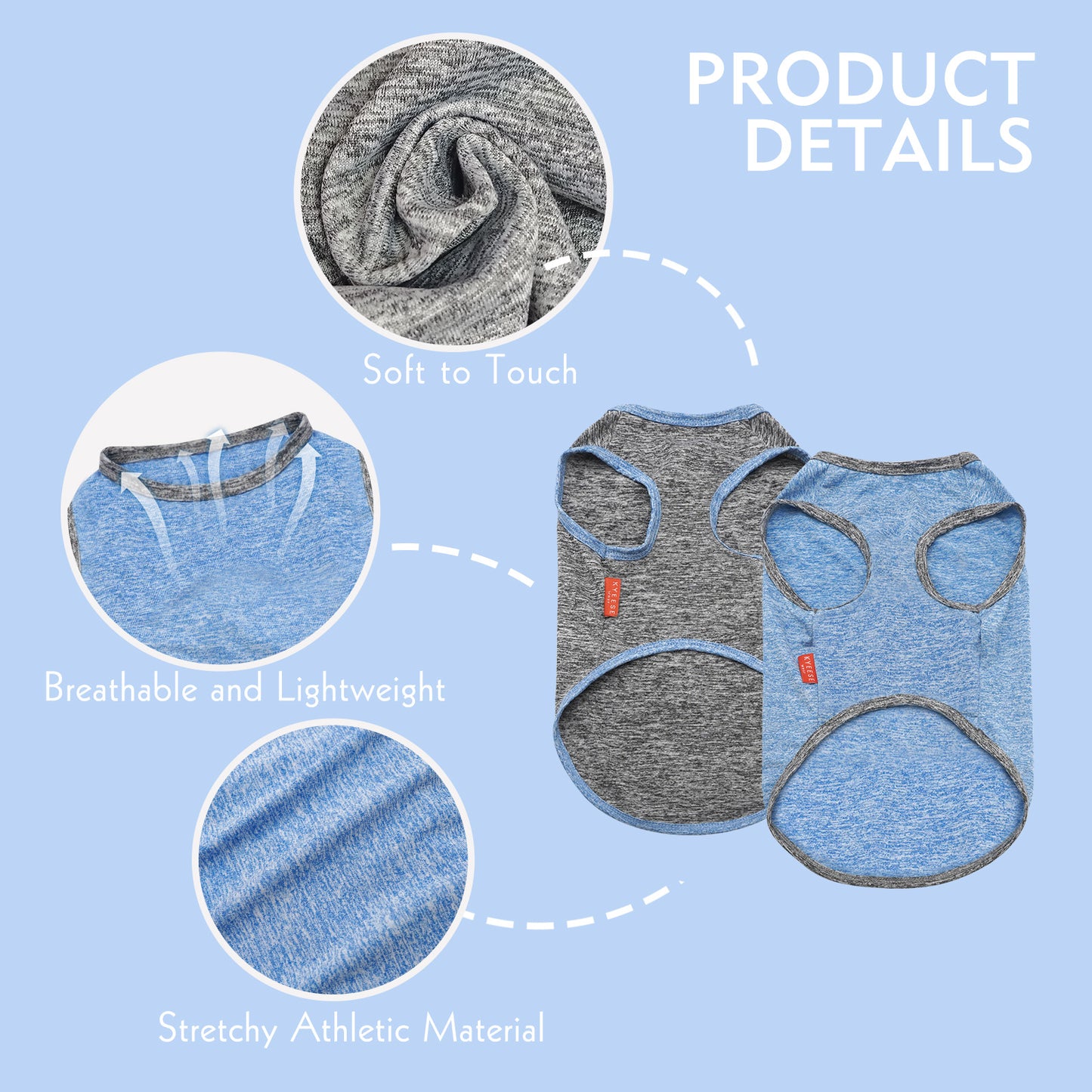 KYEESE 2 Pack Dog Shirts- Sun Protection Quick Dry Reflective Label Sleeveless Dog Vest