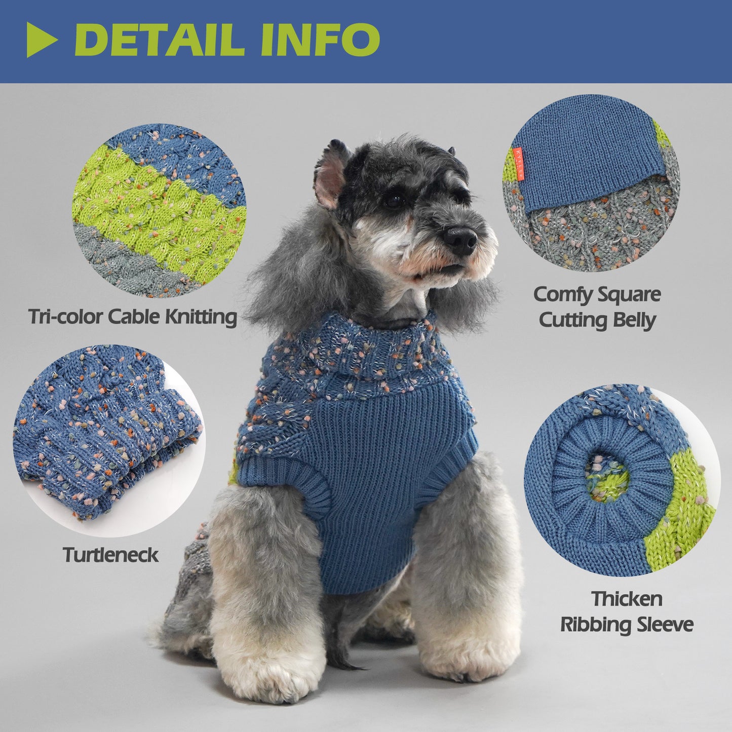 KYEESE Dog Sweaters-Color Block Fuzzy Thread Knitted Turtleneck Fall Winter Dog Sweater