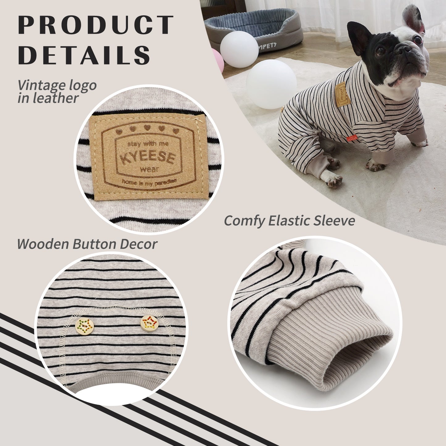 KYEESE Striped Dog Pajamas – Cozy Sleepwear for Dogs & Cats