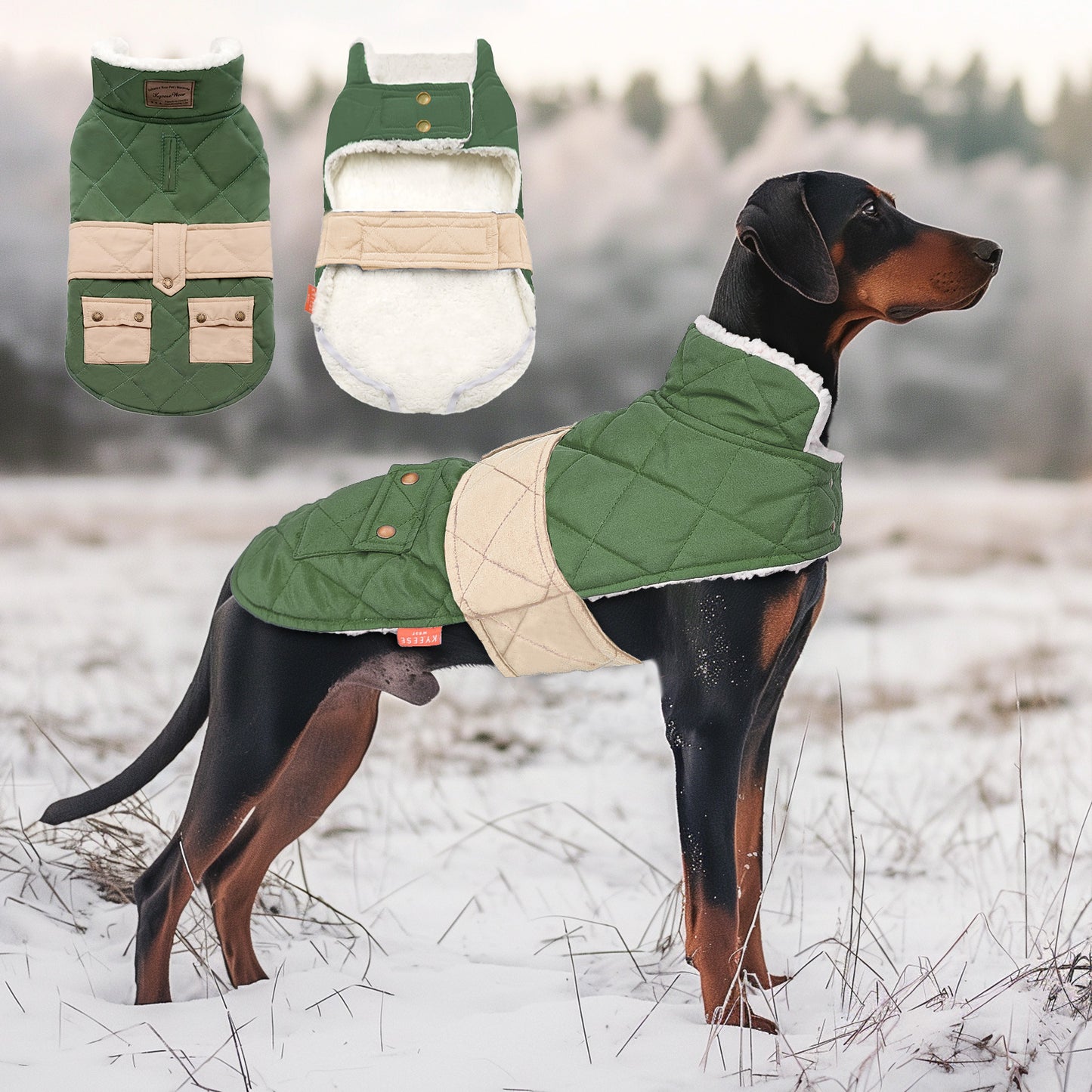 KYEESE Dog Coat-Pet Winter Coat with Leash Hole Thick Cat Clothes with Pocket Windproof Dog Jacket