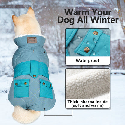 KYEESE Dog Coat-Pet Winter Coat with Leash Hole Thick Cat Clothes with Pocket Windproof Dog Jacket