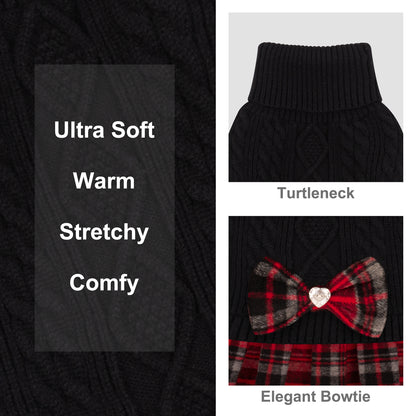 KYEESE Dog Sweater – Knitwear Dog Sweater Dress with Bowtie, Stretchy Thick Warm & Preppy Style