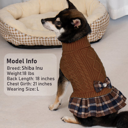 KYEESE Dog Sweater – Knitwear Dog Sweater Dress with Bowtie, Stretchy Thick Warm & Preppy Style