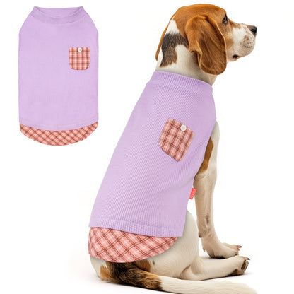 KYEESE Waffle Dog Shirts-with Pocket Decorations and Plaid Patchwork