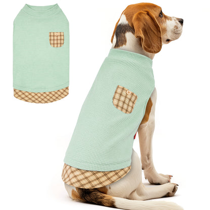 KYEESE Waffle Dog Shirts-with Pocket Decorations and Plaid Patchwork