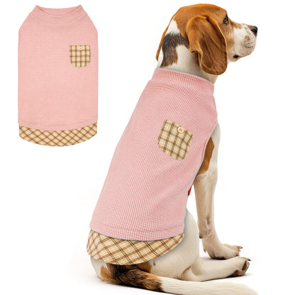 KYEESE Waffle Dog Shirts-with Pocket Decorations and Plaid Patchwork