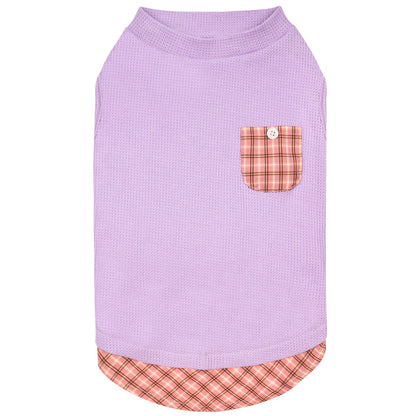 KYEESE Waffle Dog Shirts-with Pocket Decorations and Plaid Patchwork