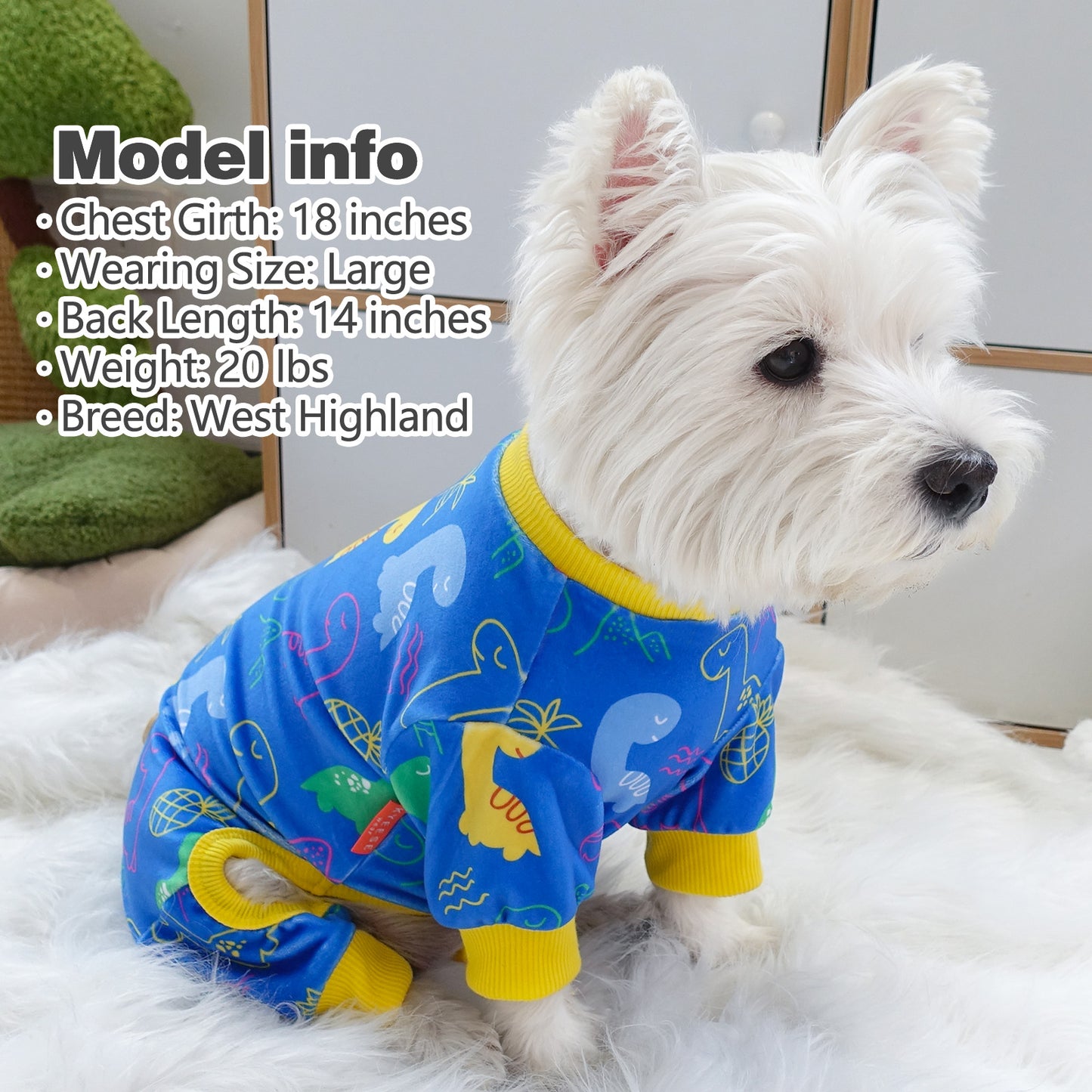 KYEESE Velvet Dog Pajamas-Stretchy Comfy Print Doggie Jammies
