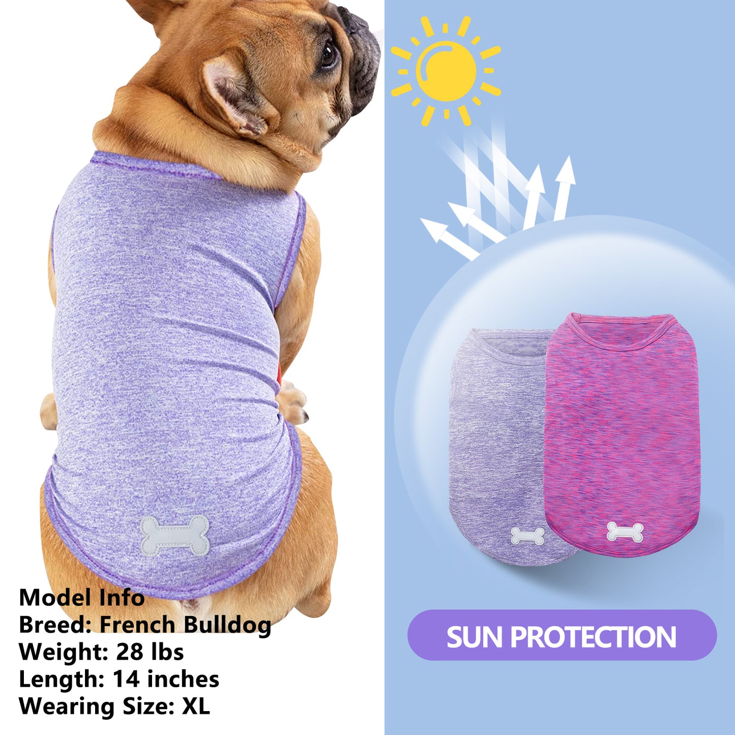 KYEESE 2 Pack Dog Shirts- Sun Protection Quick Dry Reflective Label Sleeveless Dog Vest