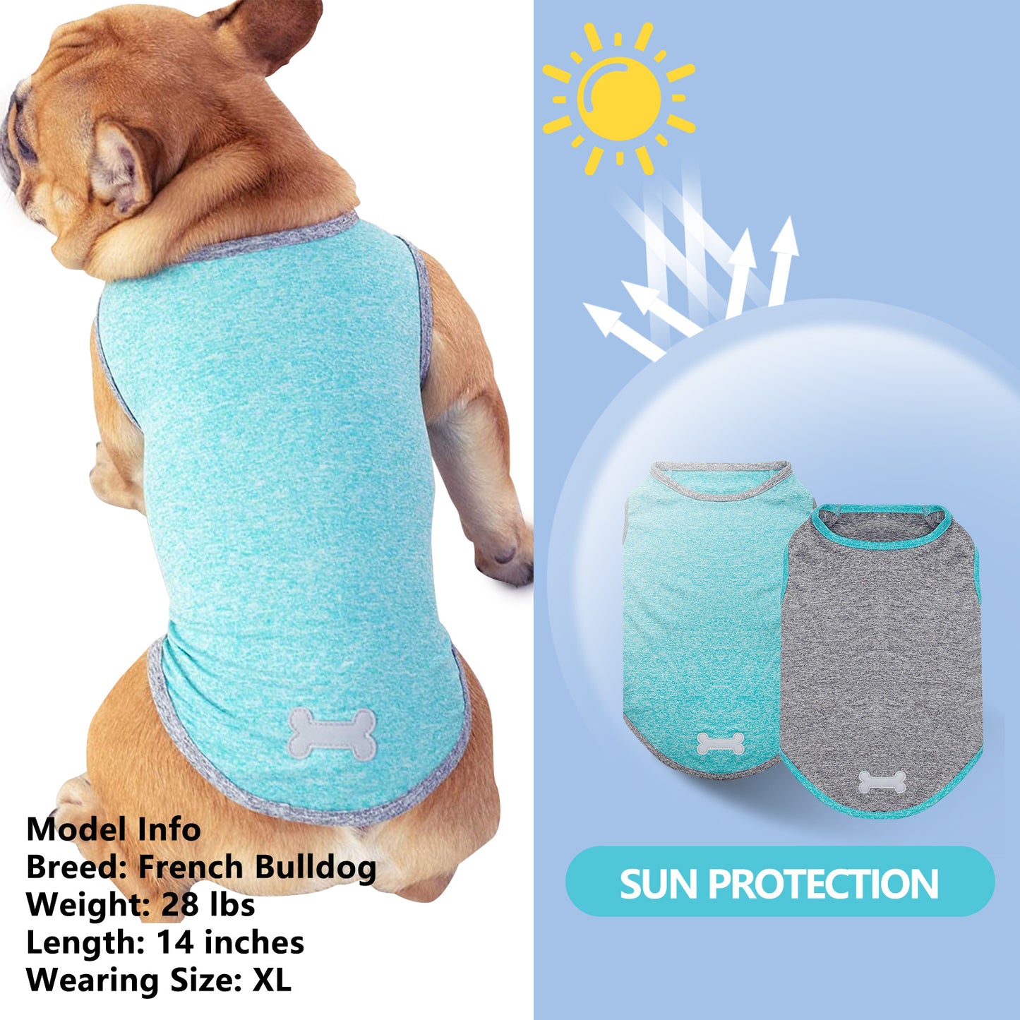 KYEESE 2 Pack Dog Shirts- Sun Protection Quick Dry Reflective Label Sleeveless Dog Vest