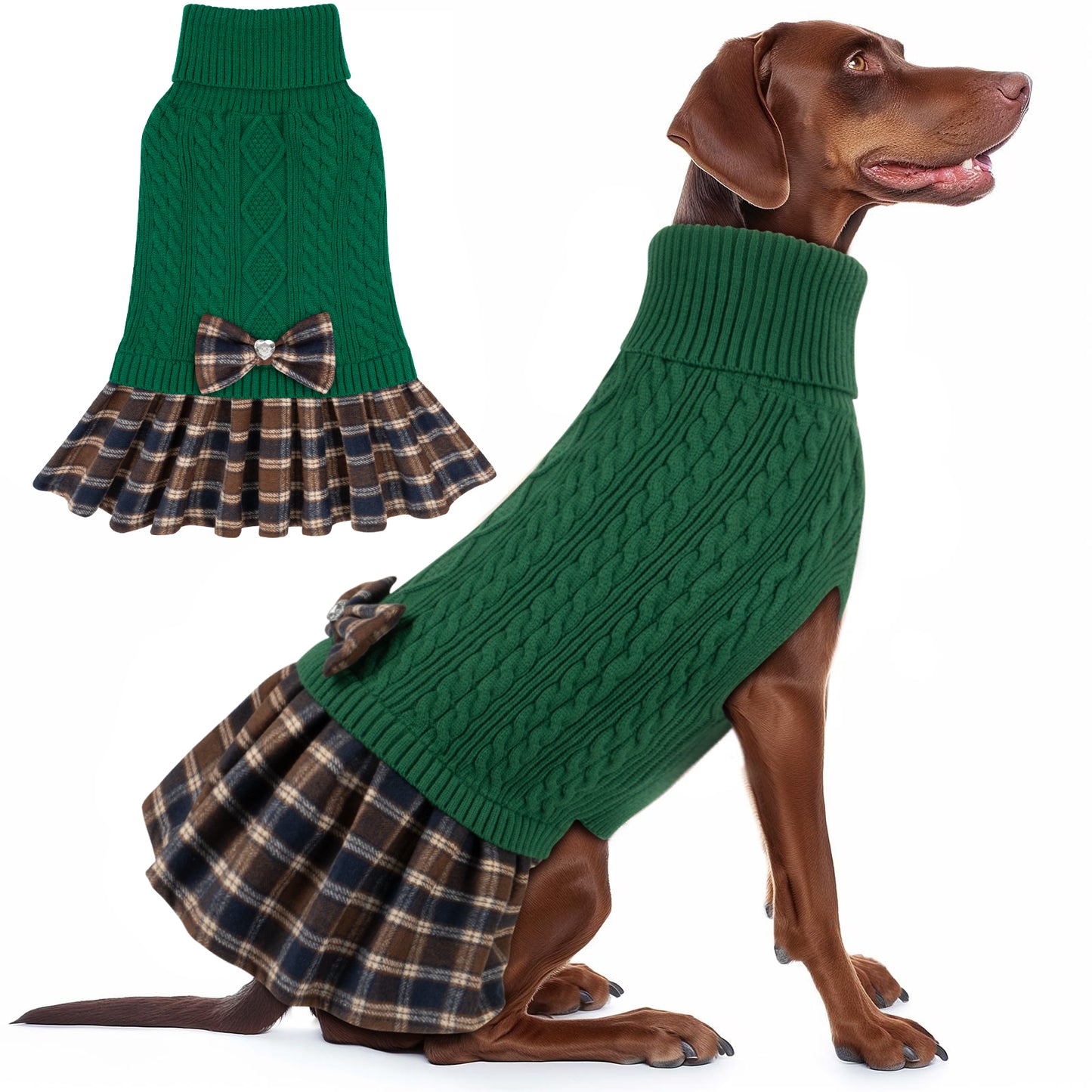 KYEESE Dog Sweater – Knitwear Dog Sweater Dress with Bowtie, Stretchy Thick Warm & Preppy Style