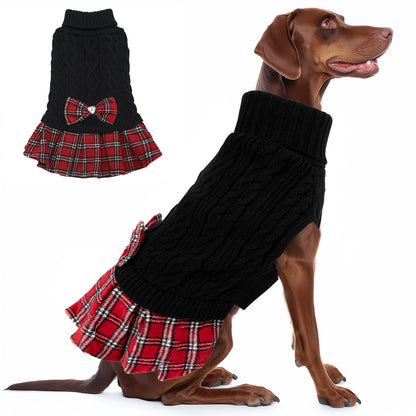 KYEESE Dog Sweater – Knitwear Dog Sweater Dress with Bowtie, Stretchy Thick Warm & Preppy Style