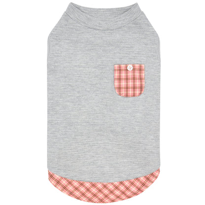 KYEESE Waffle Dog Shirts-with Pocket Decorations and Plaid Patchwork