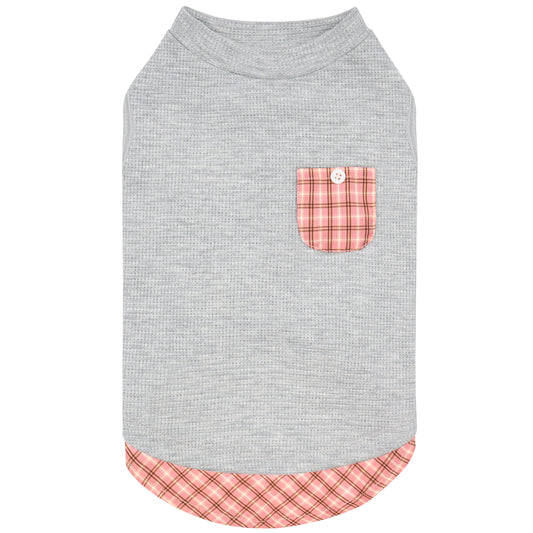 KYEESE Waffle Dog Shirts-with Pocket Decorations and Plaid Patchwork
