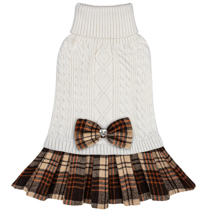 KYEESE Dog Sweater – Knitwear Dog Sweater Dress with Bowtie, Stretchy Thick Warm & Preppy Style