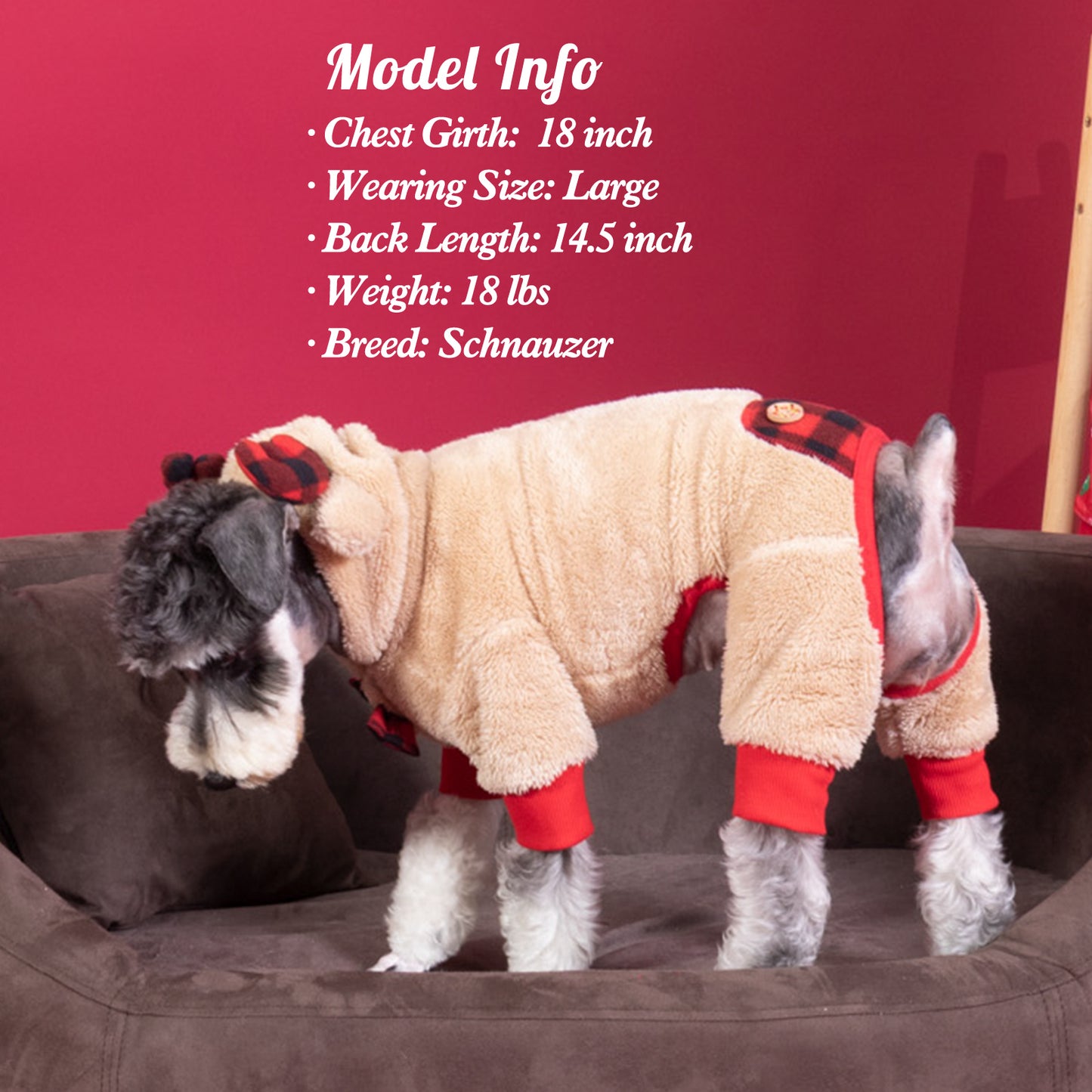 CHRISTMAS DOG PAJAMAS WITH ANTLER HOOD