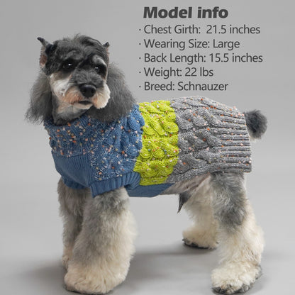 KYEESE Dog Sweaters-Color Block Fuzzy Thread Knitted Turtleneck Fall Winter Dog Sweater