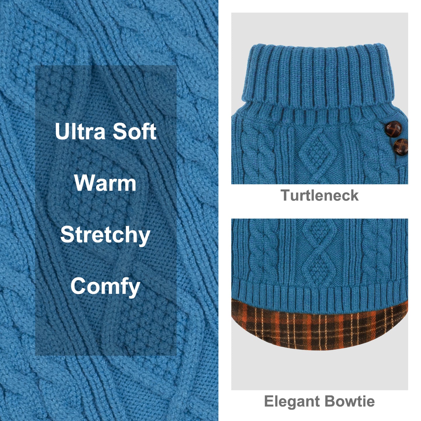 KYEESE Dog Sweater – Turtleneck Dog Sweater with Gingham Patchwork, Stretchy Knitwear Soft Warm