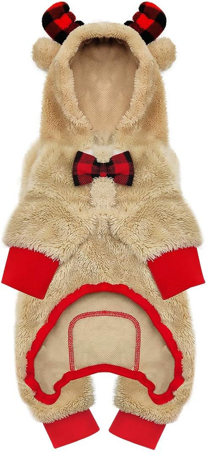 KYEESE Christmas Dog Pajamas with Reindeer Antler Hood