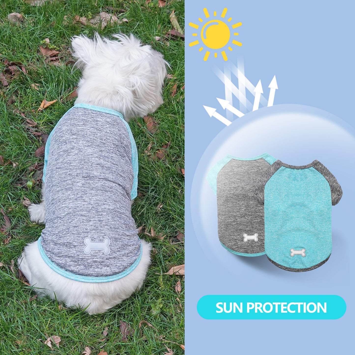 KYEESE 2 Pack Dog Shirt-Quick Dry Dog T-Shirts with Reflective Label Raglan Sleeve
