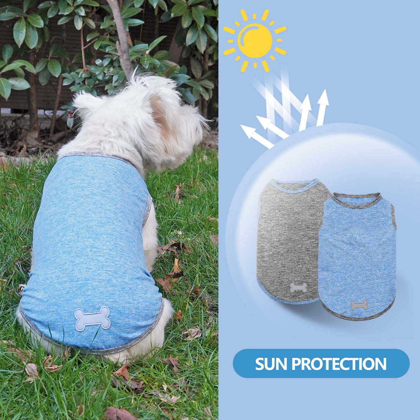 KYEESE 2 Pack Dog Shirts- Sun Protection Quick Dry Reflective Label Sleeveless Dog Vest