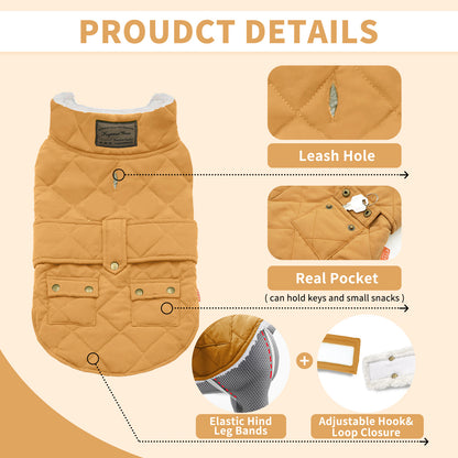 KYEESE Dog Coat-Pet Winter Coat with Leash Hole Thick Cat Clothes with Pocket Windproof Dog Jacket