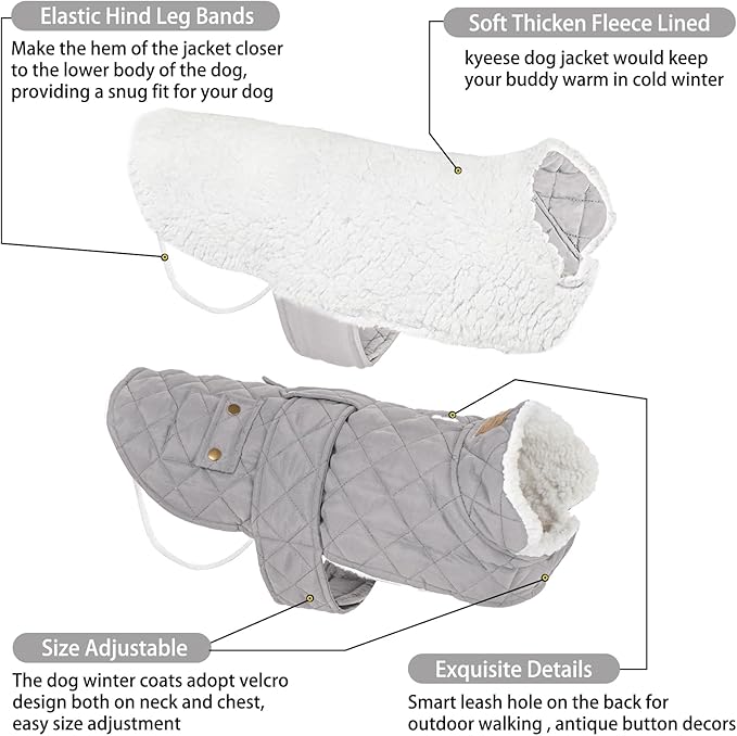 KYEESE Dog Coat-Pet Winter Coat with Leash Hole Thick Cat Clothes with Pocket Windproof Dog Jacket