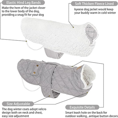 KYEESE Dog Coat-Pet Winter Coat with Leash Hole Thick Cat Clothes with Pocket Windproof Dog Jacket