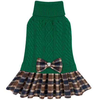 KYEESE Dog Sweater – Knitwear Dog Sweater Dress with Bowtie, Stretchy Thick Warm & Preppy Style
