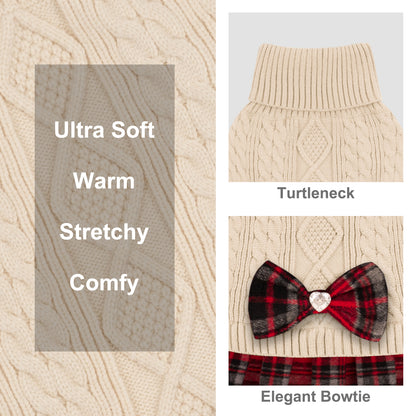 KYEESE Dog Sweater – Knitwear Dog Sweater Dress with Bowtie, Stretchy Thick Warm & Preppy Style