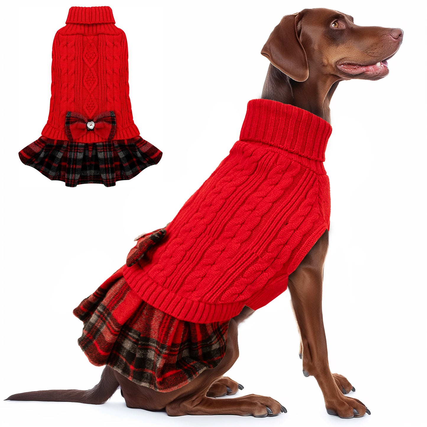 KYEESE Dog Sweater – Knitwear Dog Sweater Dress with Bowtie, Stretchy Thick Warm & Preppy Style