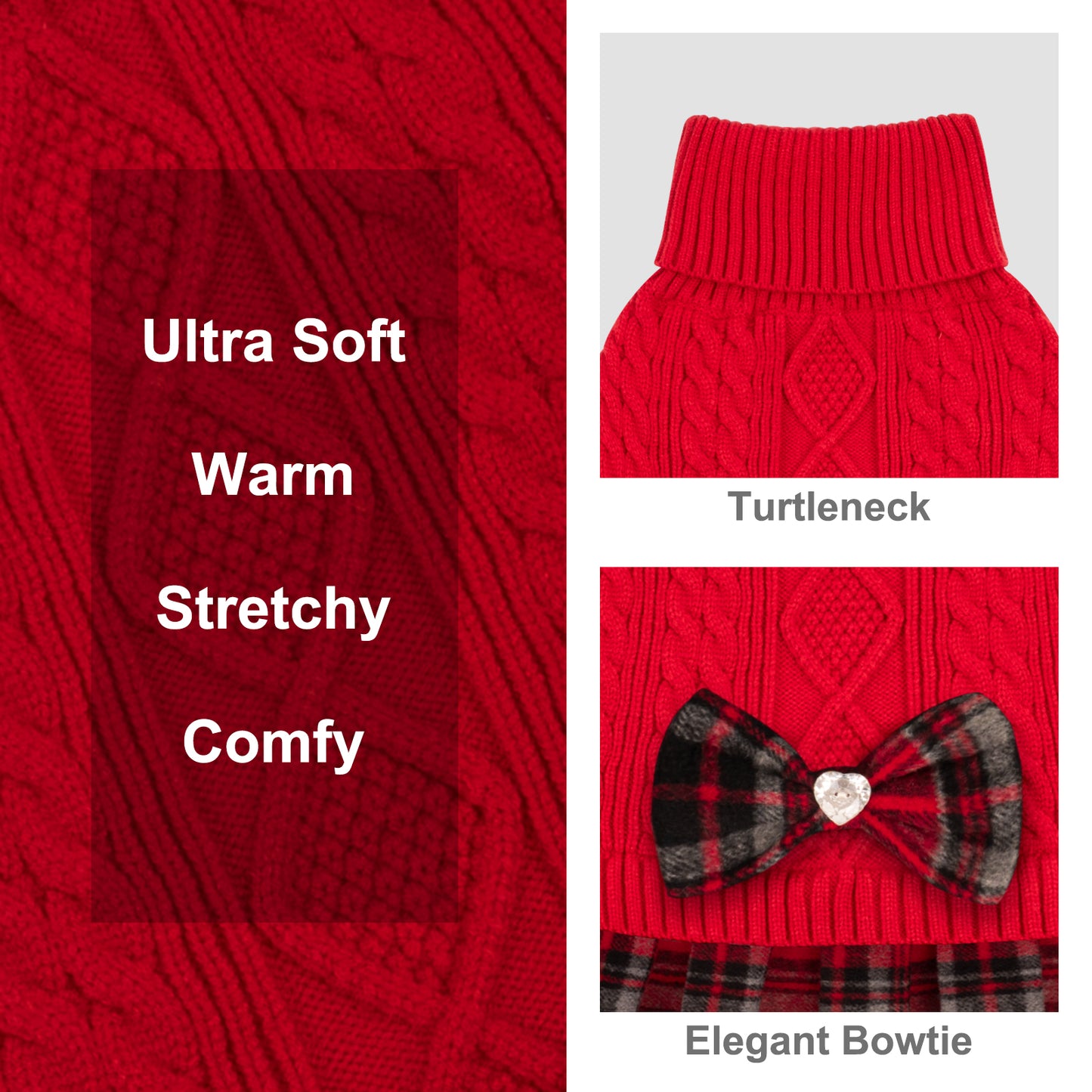 KYEESE Dog Sweater – Knitwear Dog Sweater Dress with Bowtie, Stretchy Thick Warm & Preppy Style