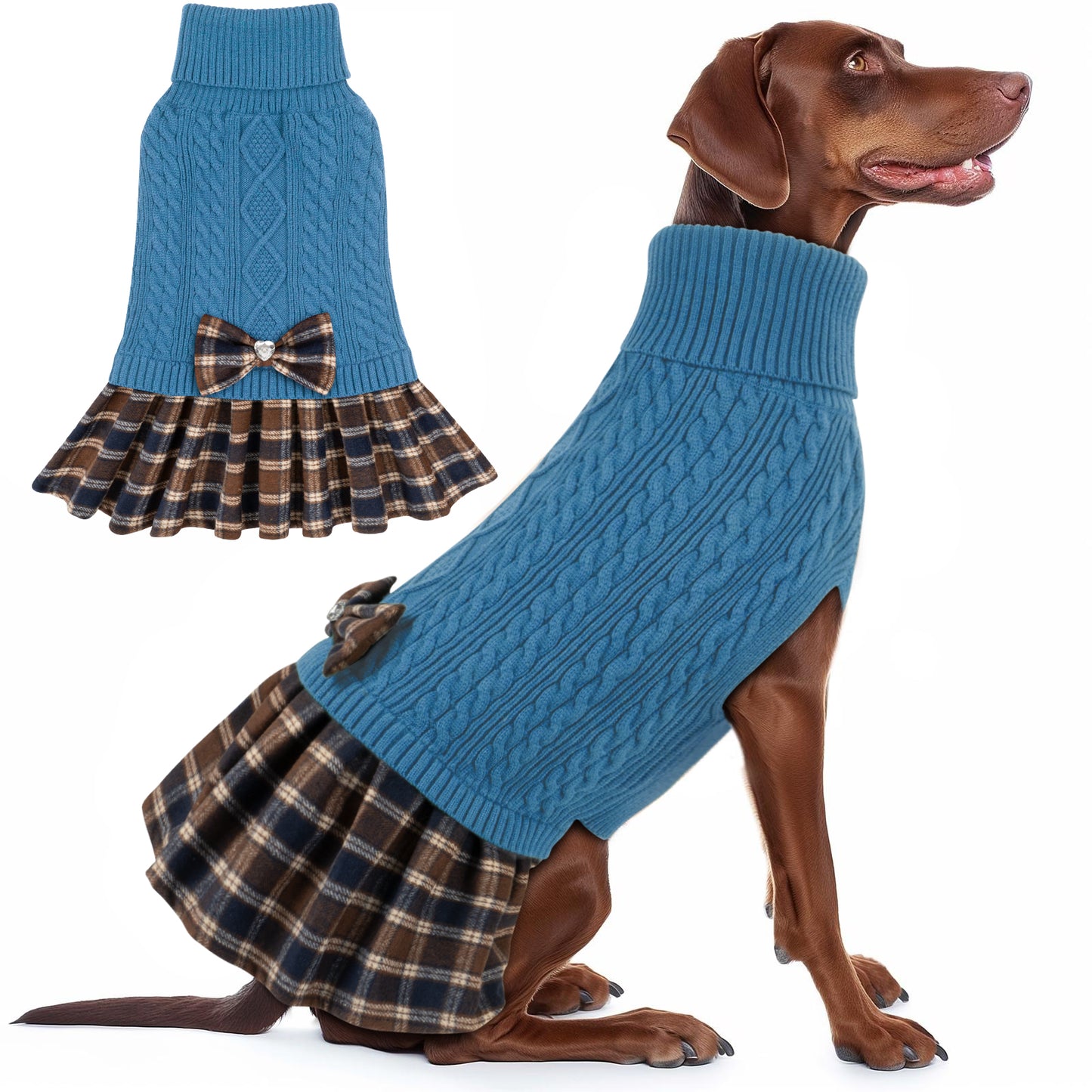 KYEESE Dog Sweater – Knitwear Dog Sweater Dress with Bowtie, Stretchy Thick Warm & Preppy Style