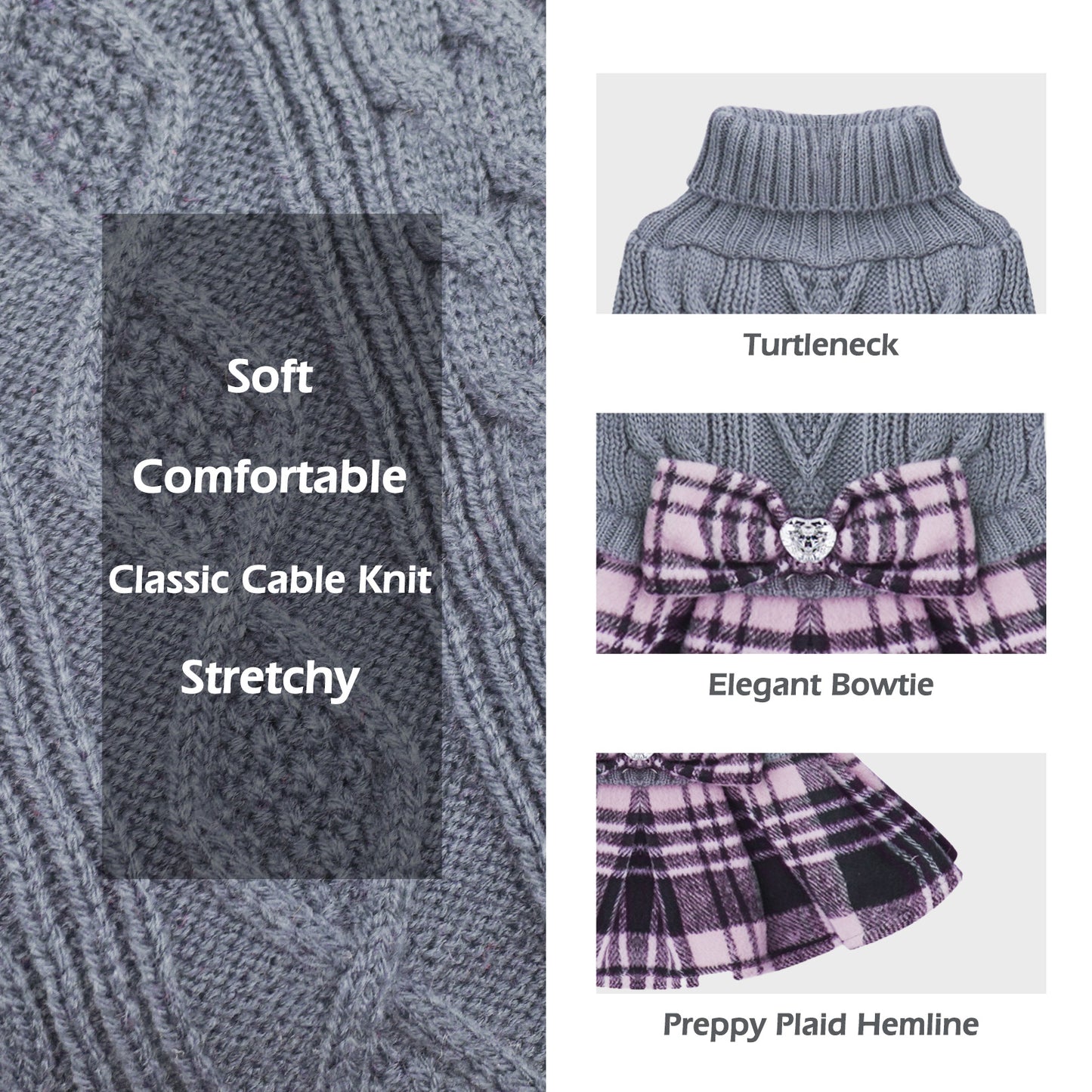 KYEESE Dog Sweater – Knitwear Dog Sweater Dress with Bowtie, Stretchy Thick Warm & Preppy Style