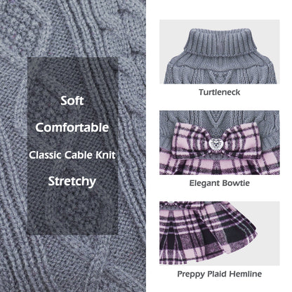 KYEESE Dog Sweater – Knitwear Dog Sweater Dress with Bowtie, Stretchy Thick Warm & Preppy Style