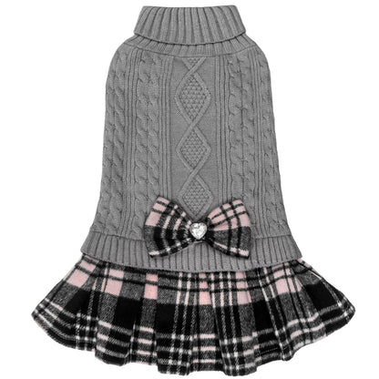 KYEESE Dog Sweater – Knitwear Dog Sweater Dress with Bowtie, Stretchy Thick Warm & Preppy Style