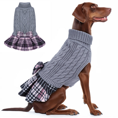 KYEESE Dog Sweater – Knitwear Dog Sweater Dress with Bowtie, Stretchy Thick Warm & Preppy Style