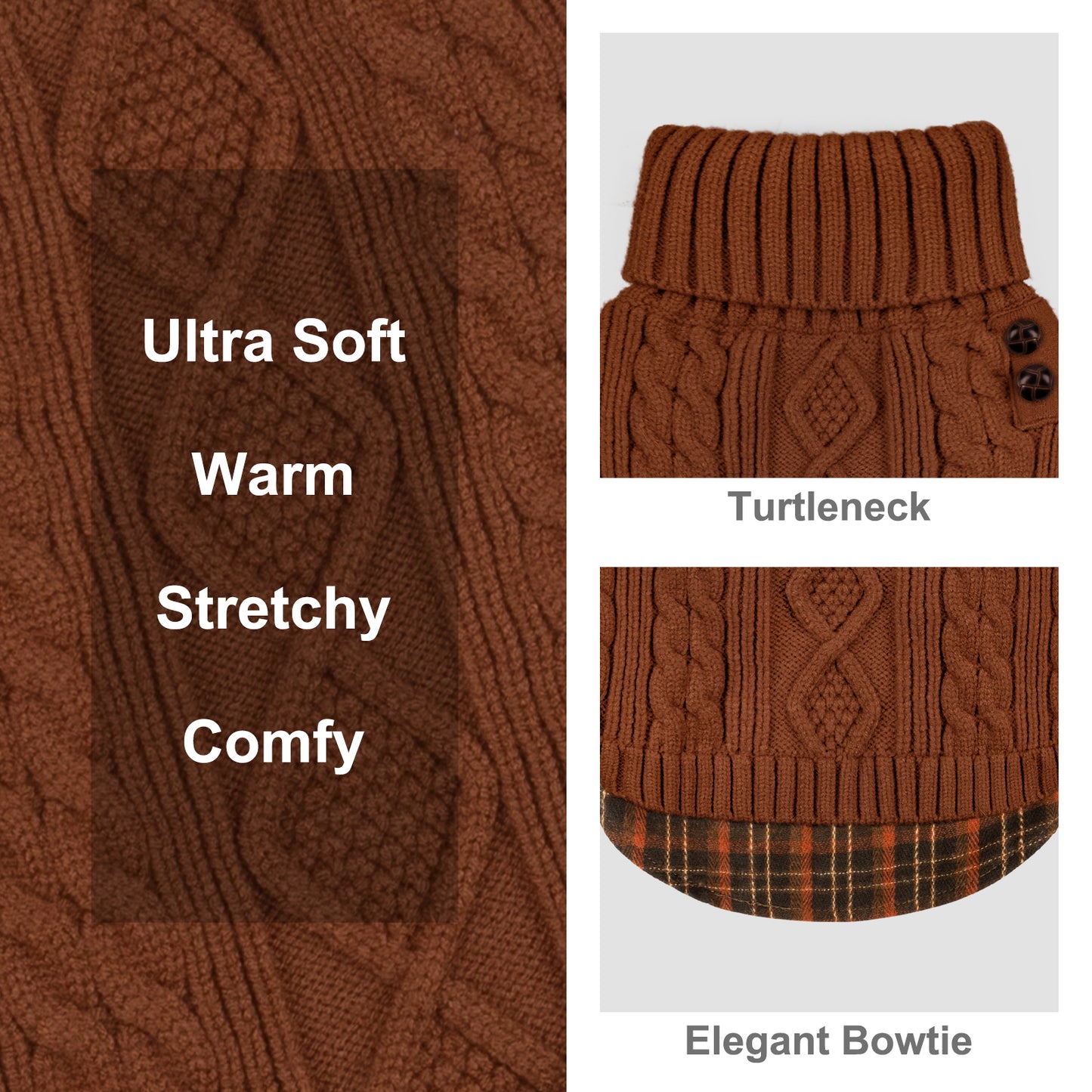 KYEESE Dog Sweater – Turtleneck Dog Sweater with Gingham Patchwork, Stretchy Knitwear Soft Warm