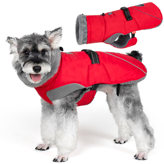 KYEESE Dog Coat-Windproof Warm Winter Jacket with Leash Hole ReflectiveThick Fleece Lined