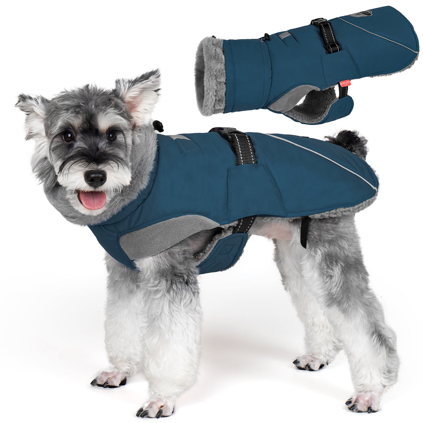 KYEESE Dog Coat-Windproof Warm Winter Jacket with Leash Hole ReflectiveThick Fleece Lined
