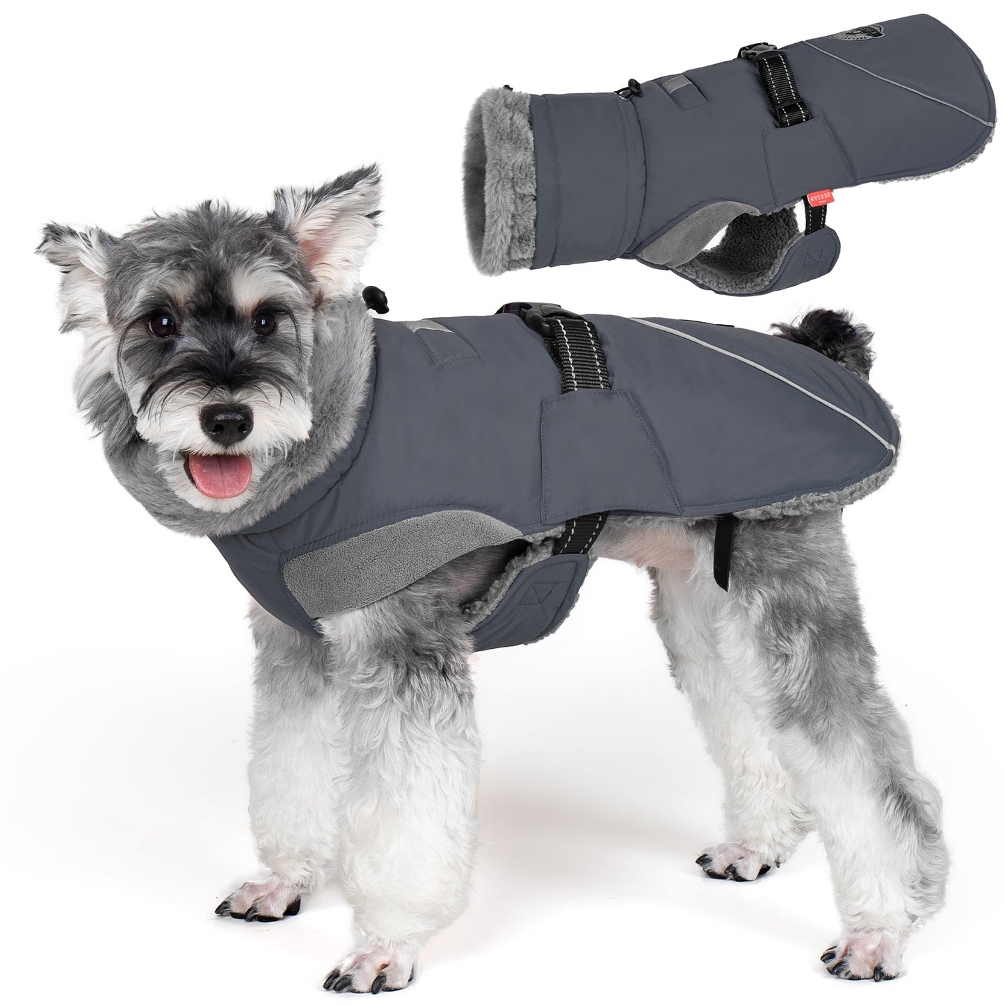 KYEESE Dog Coat-Windproof Warm Winter Jacket with Leash Hole ReflectiveThick Fleece Lined