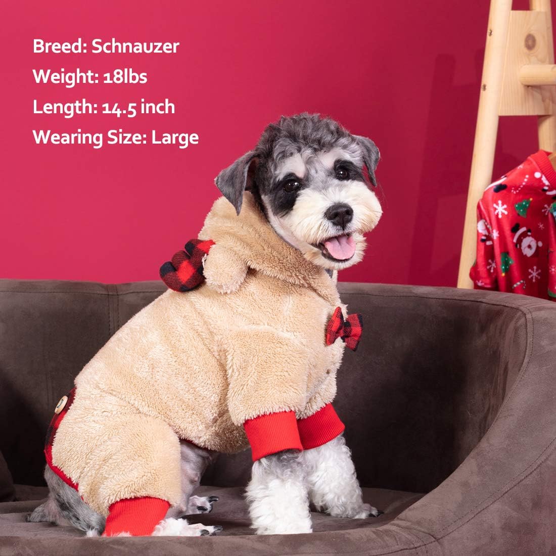 CHRISTMAS DOG PAJAMAS WITH ANTLER HOOD