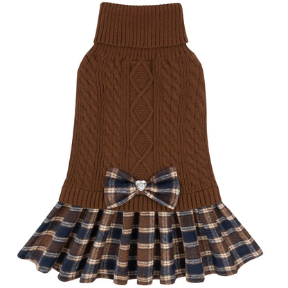 KYEESE Dog Sweater – Knitwear Dog Sweater Dress with Bowtie, Stretchy Thick Warm & Preppy Style